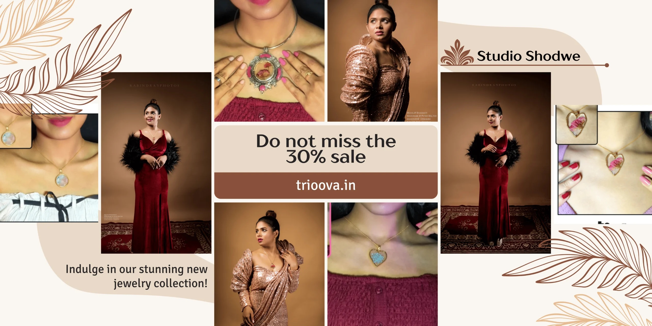 Beige and Brown Fashion Photo Collage Jewelry Sale Banner