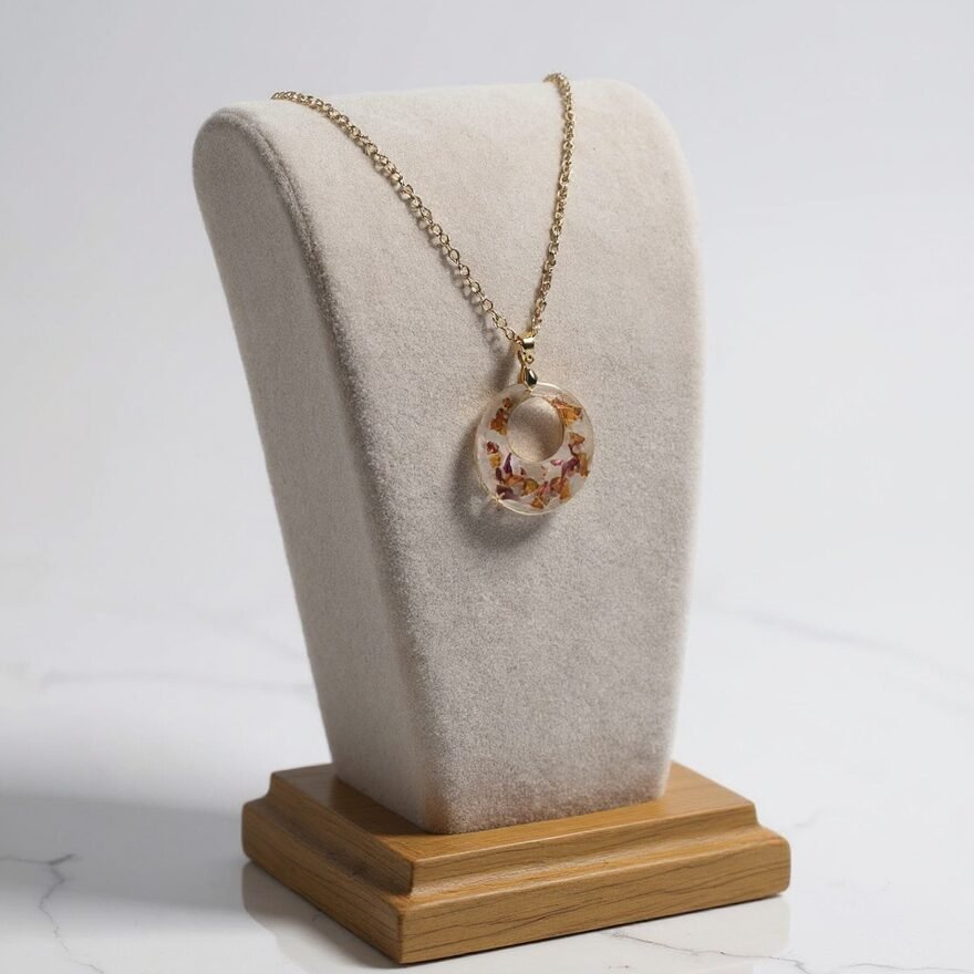 Handmade Resin Pendent with Silver Frame & Floral Design – Trioova Jewelry