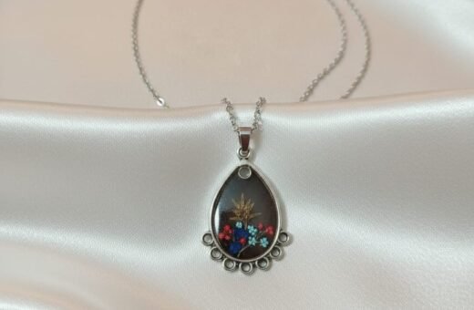 Elegant Queen Breath Flower Resin Water Drop Pendant – Silver Anti Tarnish