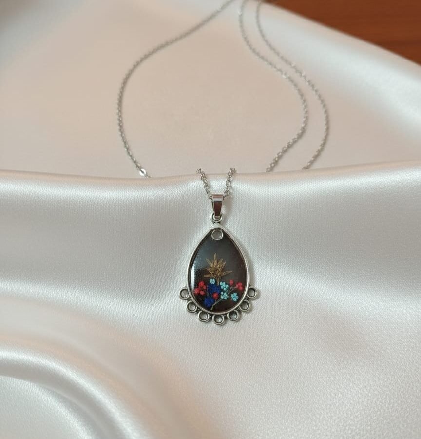 Elegant Queen Breath Flower Resin Water Drop Pendant – Silver Anti Tarnish