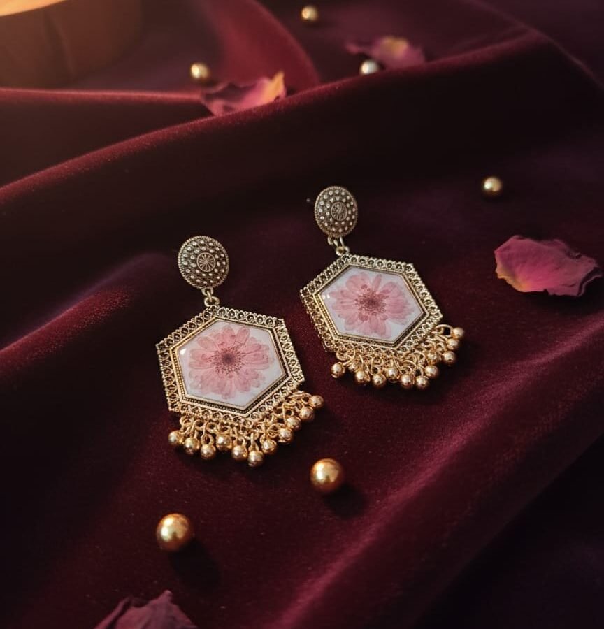 Handmade Resin Earrings with Golden Frame & Floral Design – Trioova Jewelry (Copy) (Copy) (Copy)