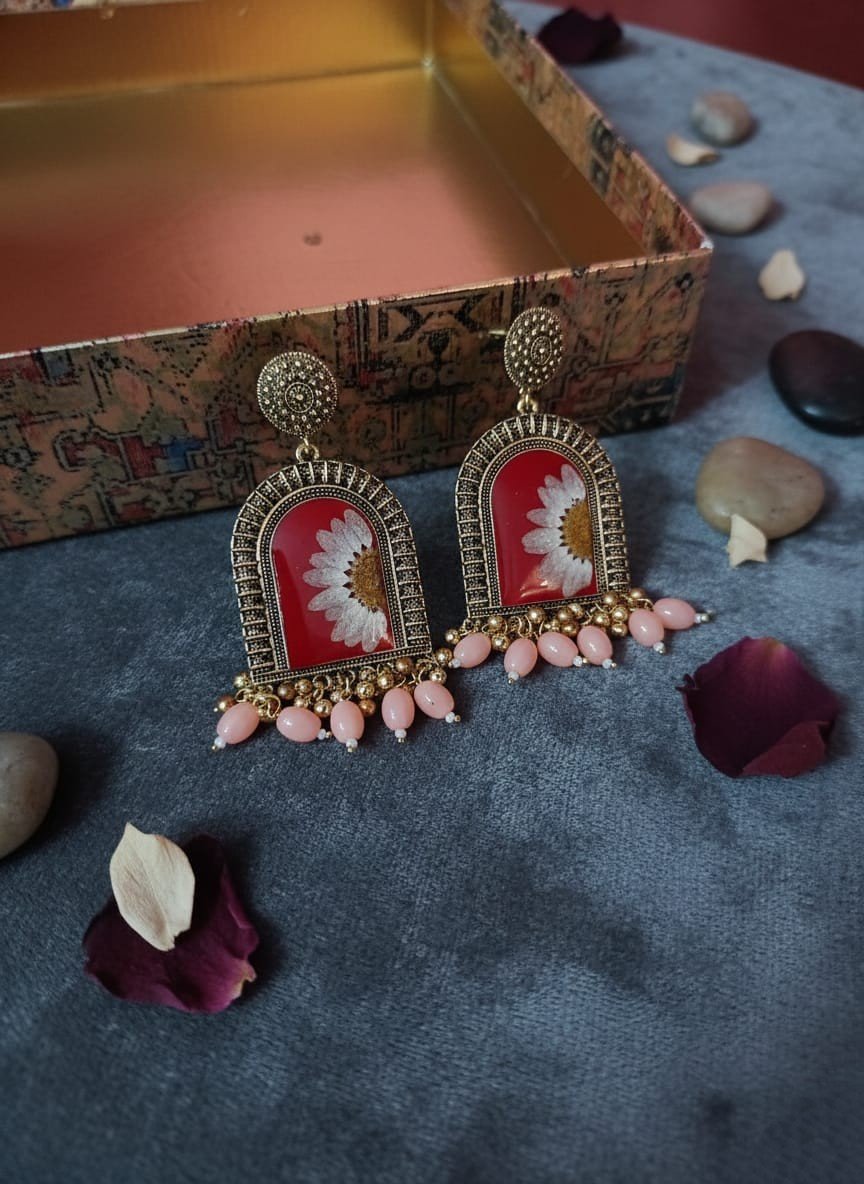 Handmade Resin Earrings with Golden Frame & Floral Design – Trioova Jewelry (Copy) (Copy) (Copy)