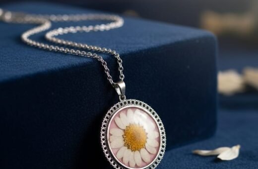 Real White Daisy Flower Resin Pendant Necklace | Silver Jewelry