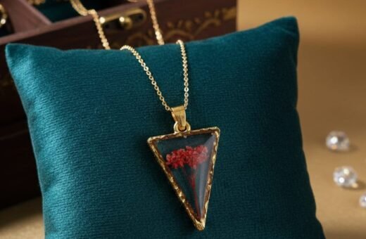 Real Baby’s Breath Flower Resin Triangle Pendant Necklace | Gold Jewelry