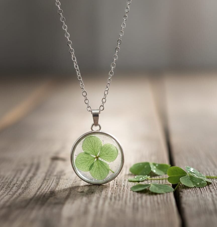 Elegant Green Hydrangea Floral Resin Round Pendant in Silver Finish