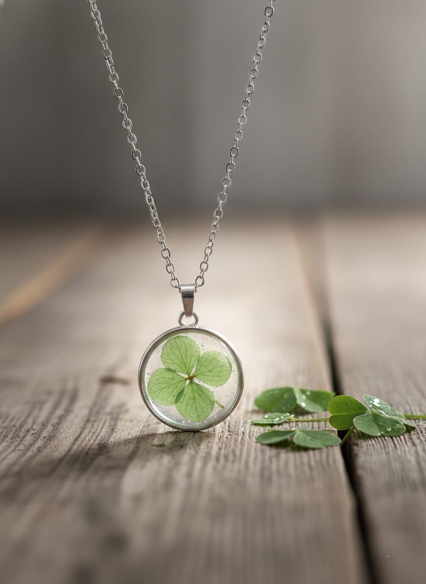 Elegant Green Hydrangea Floral Resin Round Pendant in Silver Finish