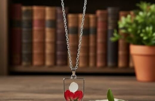 Nature Inspired Multi-Colour Hydrangea Resin Pentagon Pendant Necklace in Silver