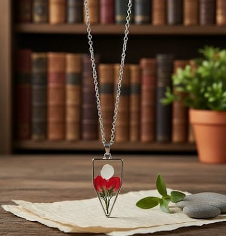 Nature Inspired Multi-Colour Hydrangea Resin Pentagon Pendant Necklace in Silver