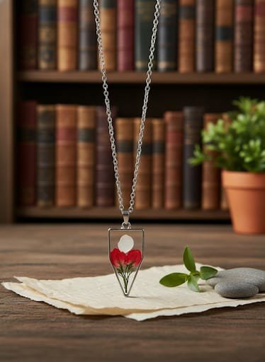 Nature Inspired Multi-Colour Hydrangea Resin Pentagon Pendant Necklace in Silver