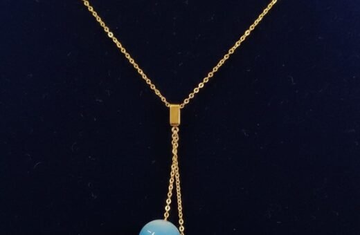 Double Sky Blue Resin Bead Pendant Necklace – Gold Anti Tarnish