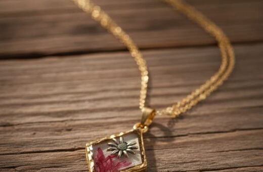 Square Diamond Style Resin Flower Pendant – Gold Anti Tarnish